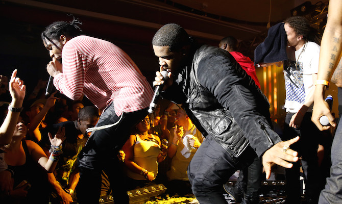 AUSTIN, TX - MARCH 19:  Rappers ASAP Rocky (L), ASAP Ferg (C), and the ASAP Mob perform onstage at the Samsung Milk Music Lounge featuring A$AP Rocky on March 19, 2015 in Austin, Texas.  (Photo by Rick Kern/Getty Images for Samsung)