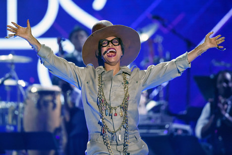 LAS VEGAS, NV - NOVEMBER 06:  Host Erykah Badu performs during the 2015 Soul Train Music Awards at the Orleans Arena on November 6, 2015 in Las Vegas, Nevada.  (Photo by Ethan Miller/BET/Getty Images for BET)