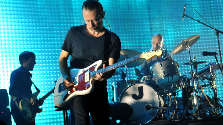 LONDON, ENGLAND - OCTOBER 08:  Colin Greenwood, Thom Yorke and Philip Selway of Radiohead performs live on stage at 02 Arena on October 8, 2012 in London, England.  (Photo by Jim Dyson/Getty Images)